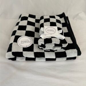 Common Thread Black White Checkered 1 Bath / 2 Fingertip Towels Cotton